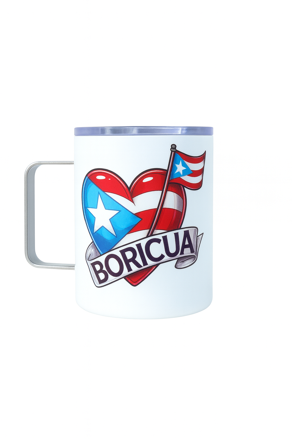 Taza térmica fabricada en acero inoxidable de alta resistencia, con capacidad de 12 onzas