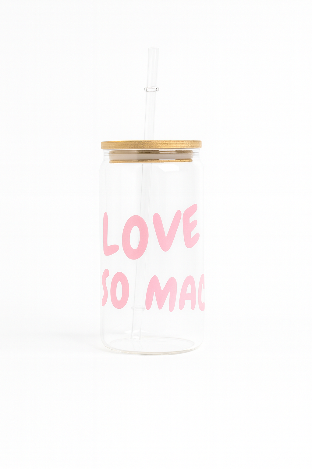 Vaso de 16 oz de vidrio con tapa de bambú y popote reutilizable
