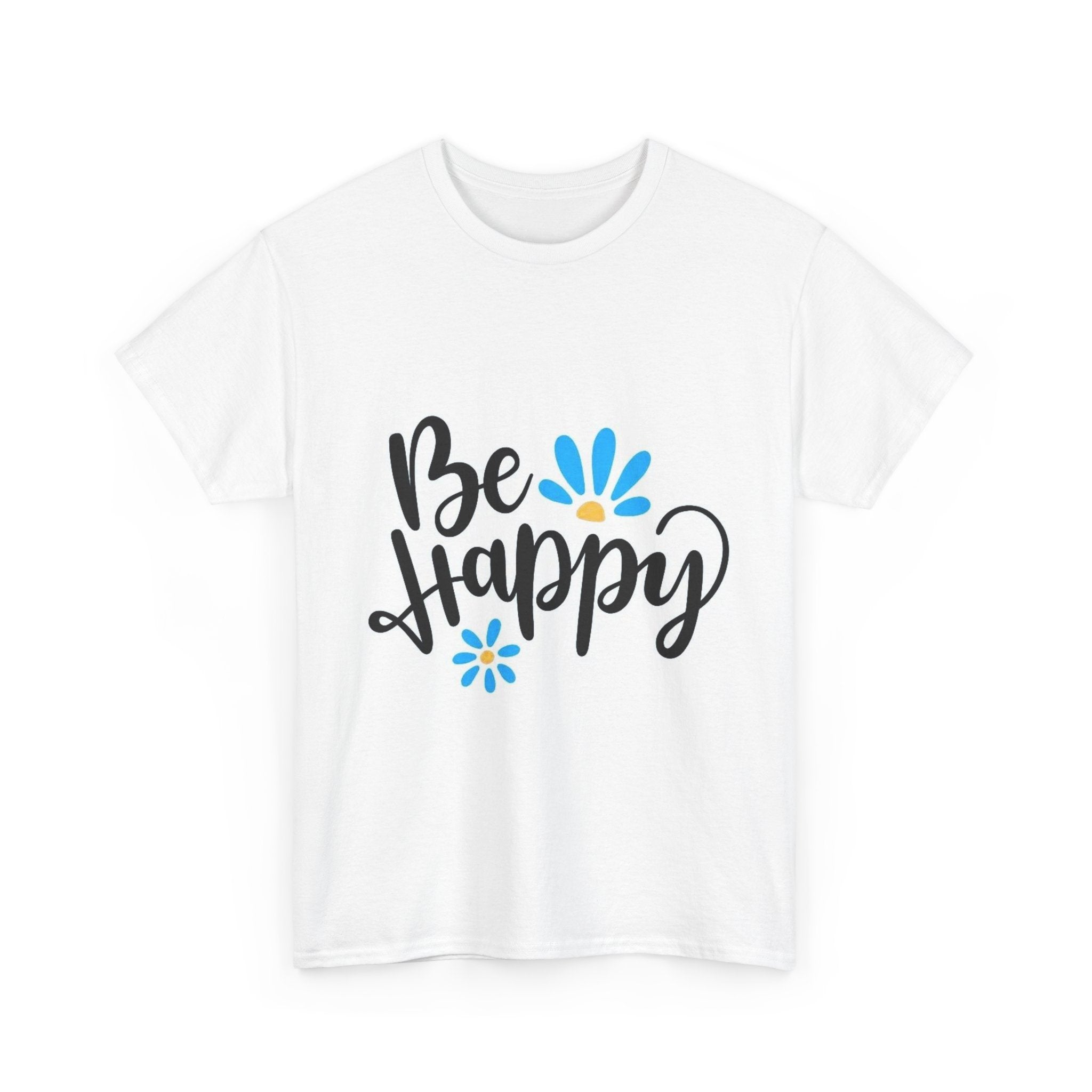 Be Happy Unisex Heavy Cotton Tee, Positive Vibe T-Shirt, Gift for Friends, Inspirational Apparel, Casual Wear, Everyday Fashion